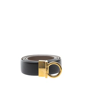 Cinto Salvatore Ferragamo Dupla Face Preto Fivela Dourada