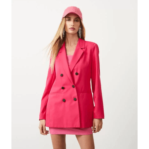 Blazer Alongado Em Crepe Com Botões Forrados Rosa