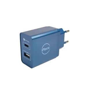 Carregador de Parede iPlace, Fast Charge, USB-C 20W / USB, Azul