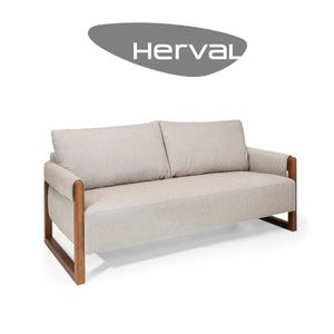 Sofá 3 Lugares Herval Wood, Veludo Bege - taQi