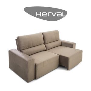 Sofá 3 Lugares Herval Village, Retrátil e Reclinável, Veludo Molhado Bege Acinzentado - taQi