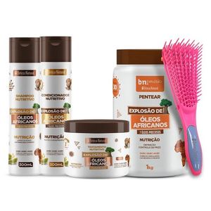 Kit Óleos Africanos com Escova Desembaraçante - Beleza Natural