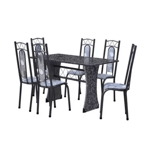 Conjunto de Mesa Aço Coelho Catar com 6 Cadeiras e Tampo de Granito - Millena