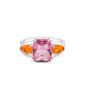 Anel Life Royal Prata Cristal Laranja e Rosa