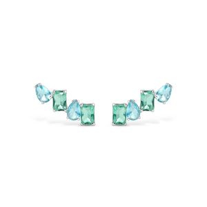 Brinco Ear Cuff Life Royal Prata Cristal Verde e Azul