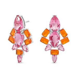 Brinco Life Royal Prata Cristal Laranja e Rosa