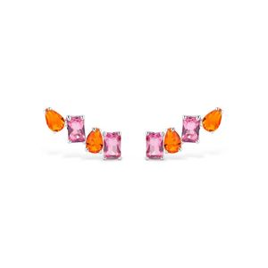 Brinco Ear Cuff Life Royal Prata Cristal Laranja e Rosa