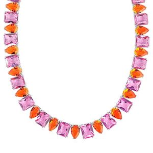 Colar Life Royal Prata Cristal Laranja e Rosa